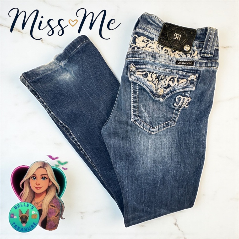 Miss Me Easy Boot Cut Jeans Womens 29 Embellished Flap Pockets 30x30 Booty Bling